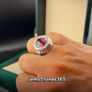 Beautiful Mens Ruby Yaqoot Ring 925 Sterling Silver Red Ruby Ring Men Gift Ring For Him