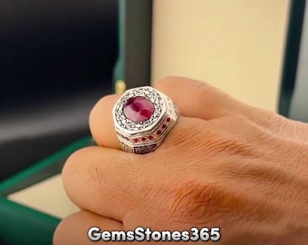 Beautiful Mens Ruby Yaqoot Ring 925 Sterling Silver Red Ruby Ring Men Gift Ring For Her
