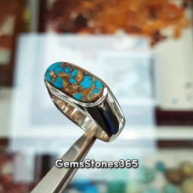 Blue Natural Turquoise Men Ring Feroza Stone Ring 925 Sterling Silver ...