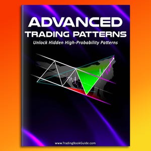 May include: A book cover with the title "ADVANCED TRADING PATTERNS" in white capital letters. Below, the text "Unlock Hidden High-Probability Patterns" is displayed. The cover features a geometric design with green, red, and white lines against a dark background.