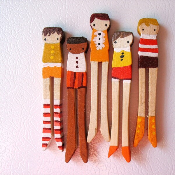 handmade wooden magnets .. autumn girls (set of five)