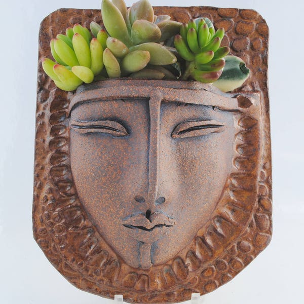 ceramic face planter garden art mask wall planter head planter