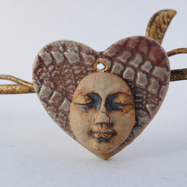 ceramic pendant heart face jewelry