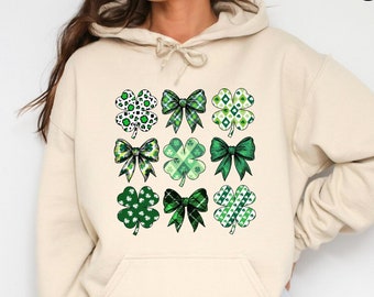 St. Patrick's Day Shamrock Bows Hoodie: Retro Irish Sweatshirt