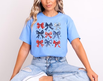 4th of July Bow Shirt, Patriotic USA Flag Tee