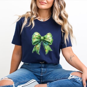 Christmas Bow Shirt: Green Holiday Lights Coquette Tee