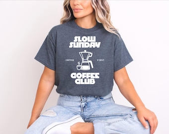 Slow Sunday Coffee Club T-Shirt: Retro Coffee Lover Tee