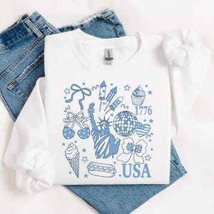 USA Coquette Bow Sweatshirt: 4th of July Patriotic Crewneck