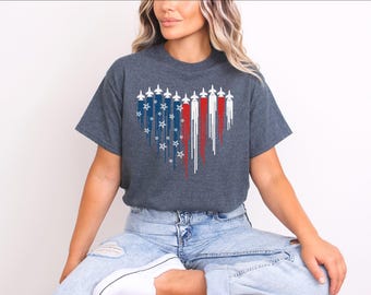 Red White Blue Air Force Flyover Shirt: 4th of July American Flag Tee