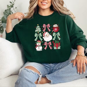 Coquette Christmas Sweatshirt: Pink Bow Santa, Trendy Holiday Shirt