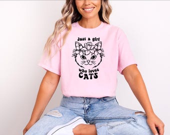 Cat Lover Graphic Shirt, Floral Cat Mom Tee