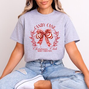 Candy Cane Christmas Club Shirt: Holiday Bow Coquette Tee