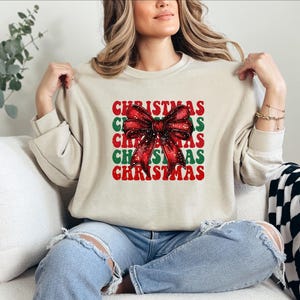 Red Bow Christmas Sweatshirt: Merry Coquette Holiday Sweater