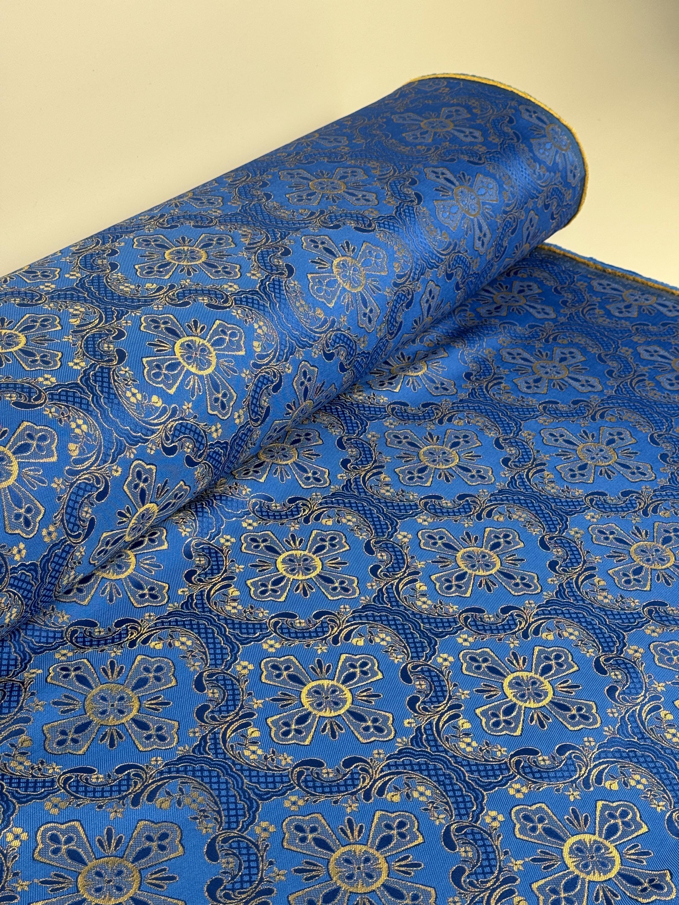 Blue Catholic Pattern Blue Liturgical Brocade Fabric | Catholic Vestments, Altar Cover - Etsy