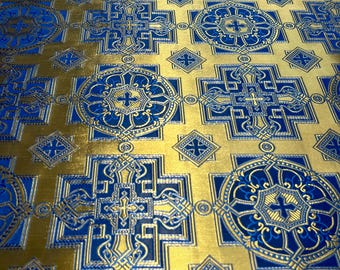 Blue & Gold Church Brocade Fabric | Liturgical Vestment Material