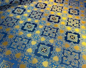 Blue & Gold Church Brocade Fabric | Liturgical Vestment Altar Cloth