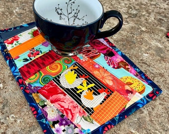 Quilted*Patchwork*Snack*Mat*Mini*placemat *for your caffe or afternoon tea*desk*workplace*handmade*Canada*I am a Snack Mat.