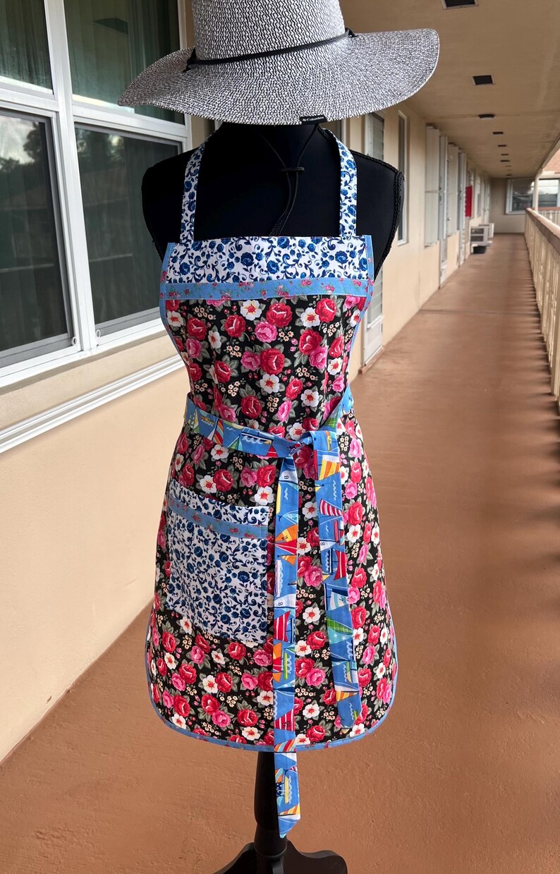 Handmade 100% Cotton Apron: Roses Roses..., Baking, Cooking Gardening ...