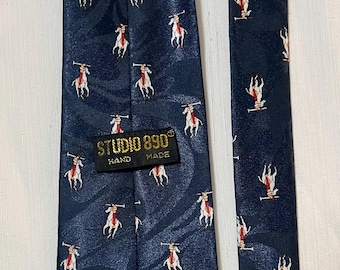 Vintage Studio 890 Silk Necktie - Blue Elephant Pattern