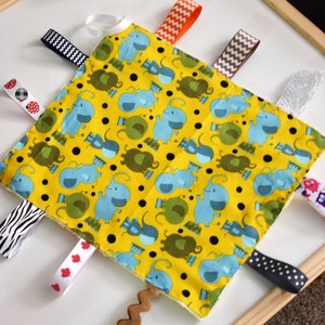 Elephant Baby Taggy Blanket: Crinkle Sensory Ribbon Toy