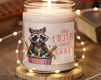 Vela perfumada con diseño de mapache, divertida, ideal para amantes de los animales, mapaches y animales únicos.