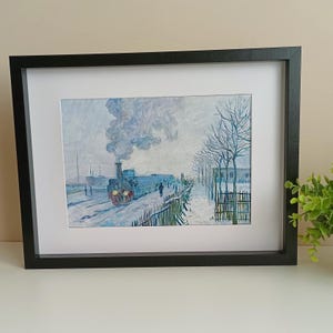 Locomotief in de sneeuw - Origineel ingelijst miniatuurschilderij