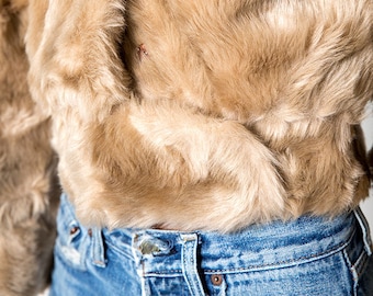 Tan Beige Perfect Vintage Cropped Faux Fur Short Jacket