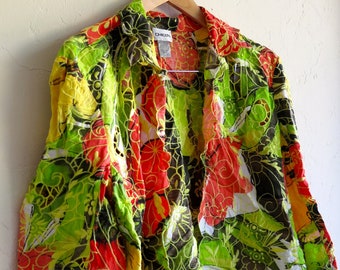 The Neon Green and Orange Floral Cut-Out Jacket