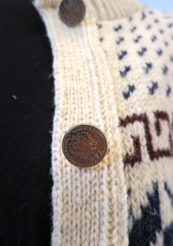 Beige Cream Acrylic Coin Button Winter Knit Cardig