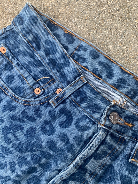 Leopard Print Lasered Vintage Denim Jean Skirt Si… - image 3