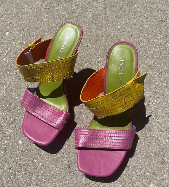 Bebe Hot Pink Yellow Lime Green Vintage Platform H