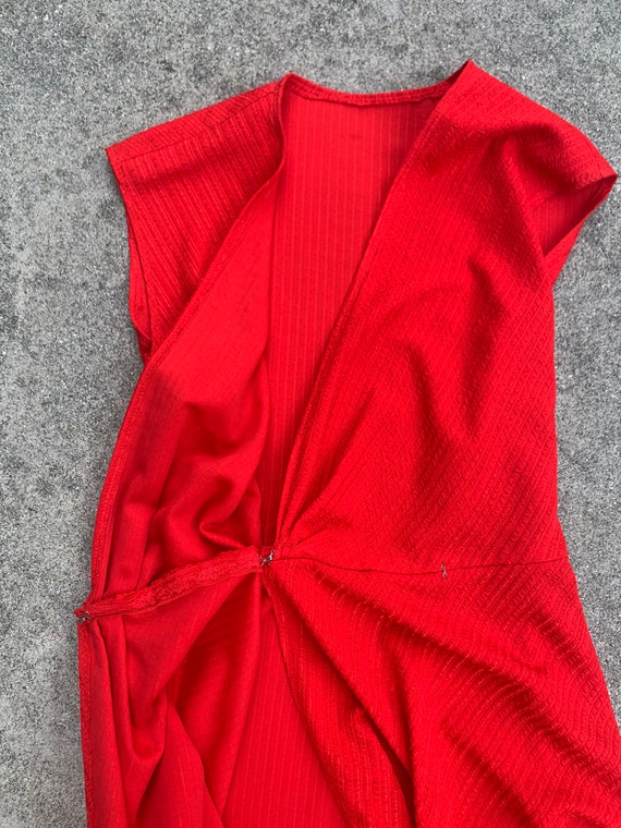 Lipstick Red Deep V Slip Vintage Mid Length Wrap … - image 5