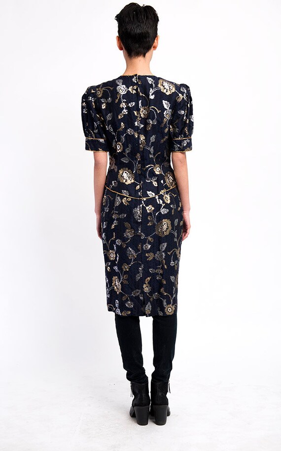 The Vintage Navy Blue Metallic Fleur Dress - image 4