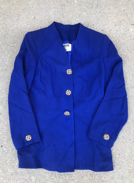 Kasper Vintage Royal Blue Wool Blazer Jacket Size 