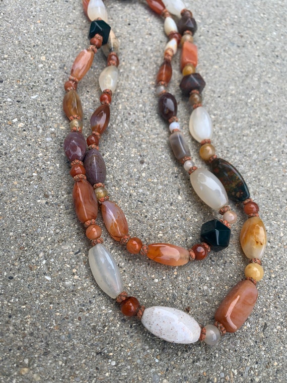 Ethnic Multi Stone Vintage Long Necklace - image 2