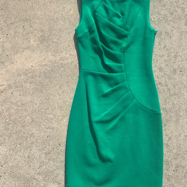 Milly of New York Wool Made in USA Green Ruched With Lining Vintage Holiday Dress