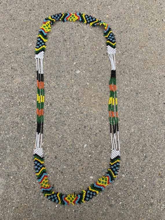 Vintage Beaded African Multicolored Long Necklace - image 1