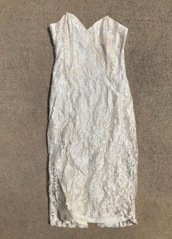 Lace Beige White Vintage Strapless Dress
