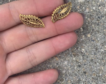 Gold Plated Aztec Paisley Leaf Shaped Earrings