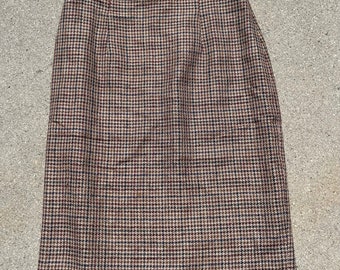 Ann Taylor Brown Houndstooth 1990s Vintage Pencil Skirt Size 10