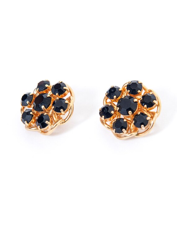 Black Honeycomb Flower Gold Plated Vintage Clip On