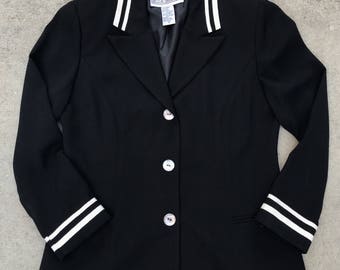 Black and White Trimmed Vintage Jessica Howard Nautical Sailor Blazer Jacket