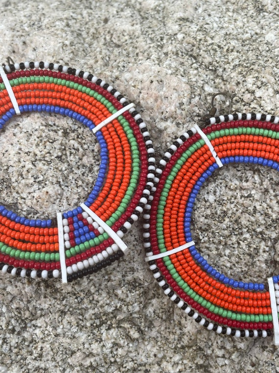 Maasai Colorful Hand Beaded Vintage African Hoops 