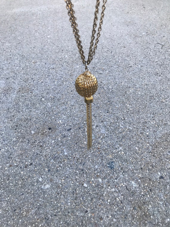 Gold Plated Vintage Ball and Tassel Necklace - image 5