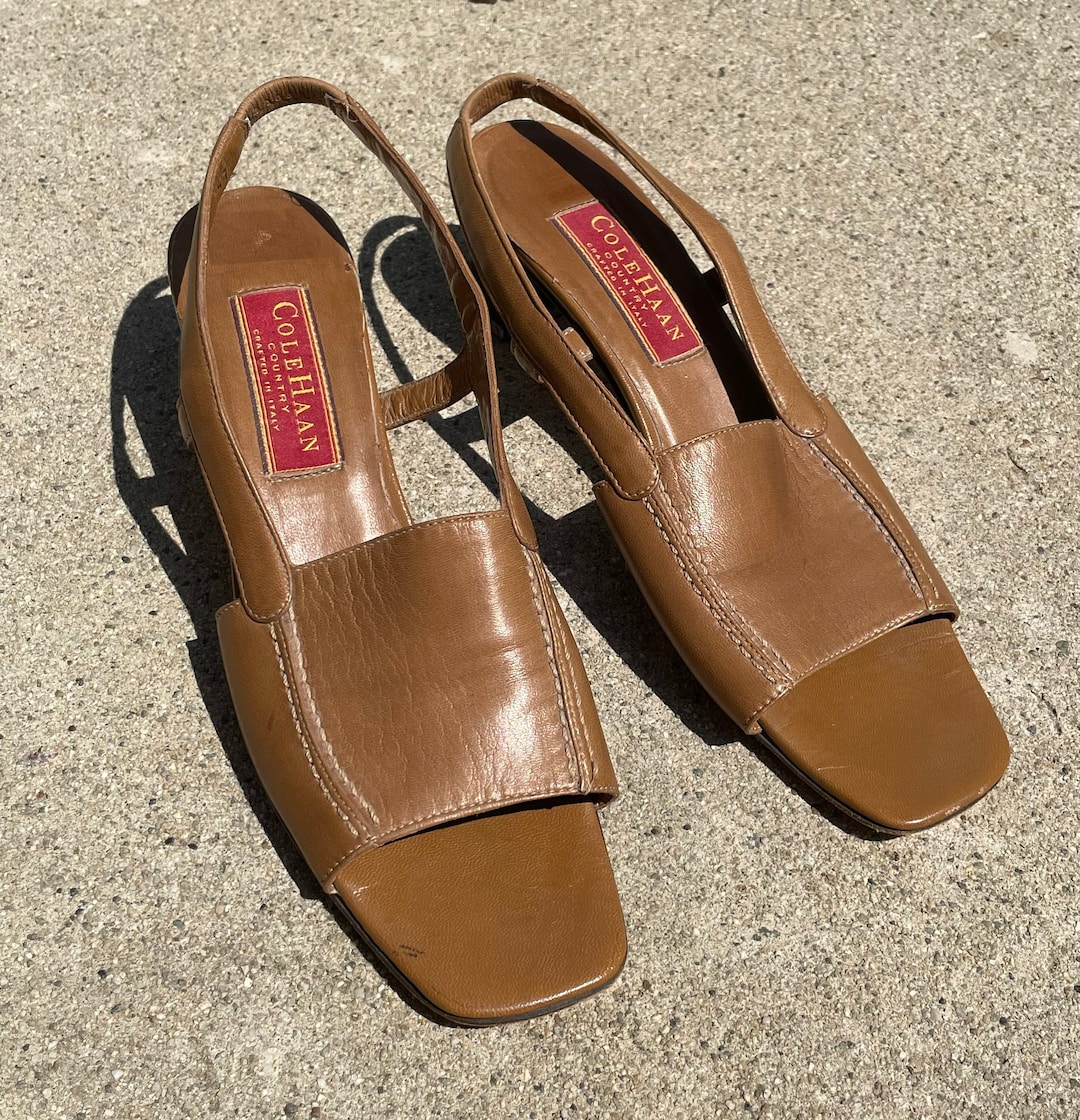 Cole Haan Country 90s Tan Slingback Square Toe Vintage Sandals Slim Fit Size 8AAAA Etsy Hong Kong