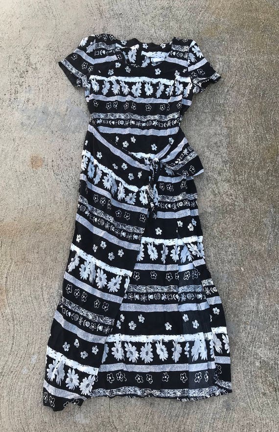 The Vintage Black and White Floral Slit Long Dress