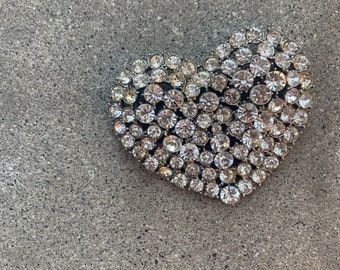 Craft Heart Shaped Rhinestone Crystal Large Vintage Brooch Pin