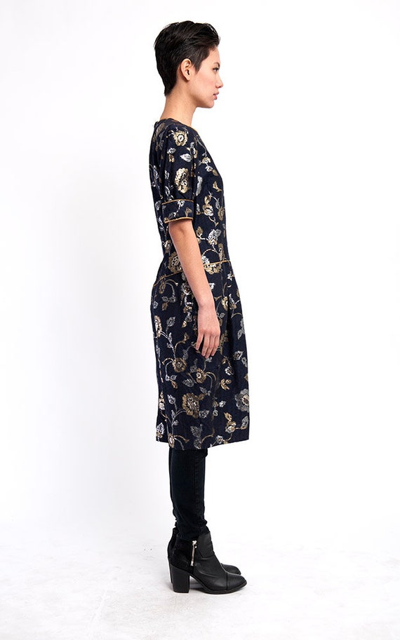 The Vintage Navy Blue Metallic Fleur Dress - image 3