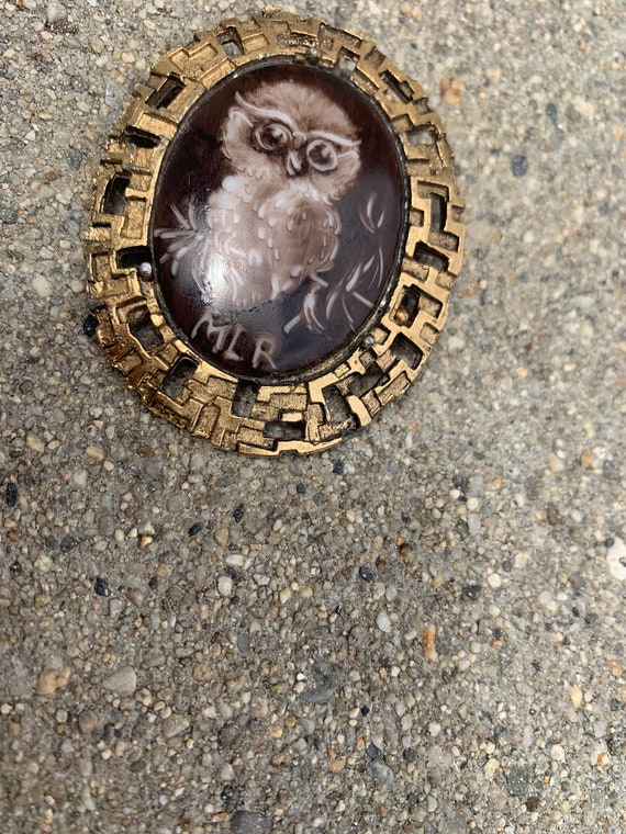 Owl Brown Gold Plated MLR Vintage Brooch Pin