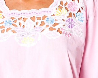 The Pastel Pink Cut Out Floral Ethnic Tunic Blouse